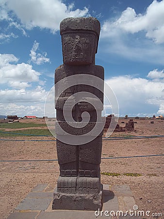 Sculpture of Tiwanaku Monolith Editorial Stock Photo