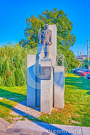 The sculpture to the builders of embankkment of Dnipro city, on August 24 in Dnipro, Ukraine Editorial Stock Photo