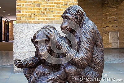 Sculpture of two chimpanzees from the Chimps are Family exhibition at London Bridge City, UK Editorial Stock Photo