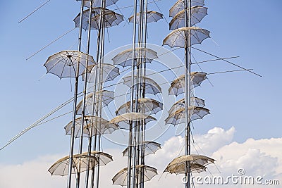 The sculpture Umbrellas in Thessaloniki, Greece Editorial Stock Photo