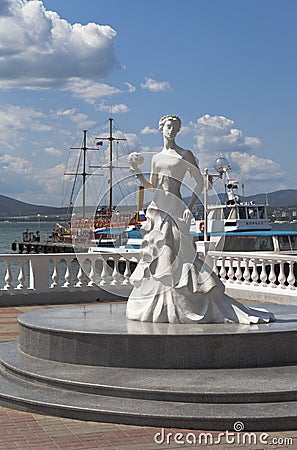 Sculpture White Bride on the promenade of the resort Gelendzhik, Krasnodar Region, Russia Editorial Stock Photo