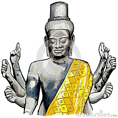 Sculpture of Wishnu in Angkor wat Vector Illustration