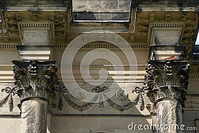 Sculptured facade with columns Stock Photo