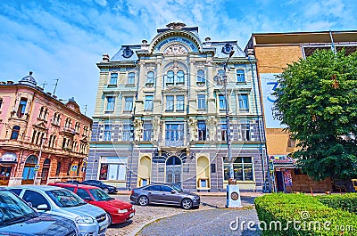 The sculptured facade of Jewish Community House, on July 16 in Chernivtsi, Ukraine Editorial Stock Photo