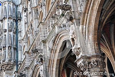 Sculptured facade of Town Hall, Brussels Stock Photo