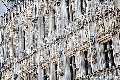 Sculptured facade of Town Hall, Brussels Stock Photo