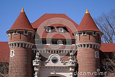 Sculptured facade with turrets Stock Photo