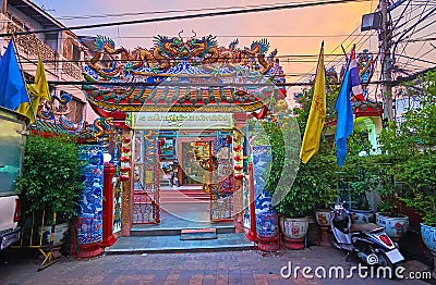 The sculptured paifang gate of Pung Thao Kong Shrine, Chiang Mai, Thailand Editorial Stock Photo