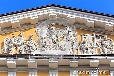 Sculptures above the entrance of the Admiralty in St. Petersburg Stock Photo