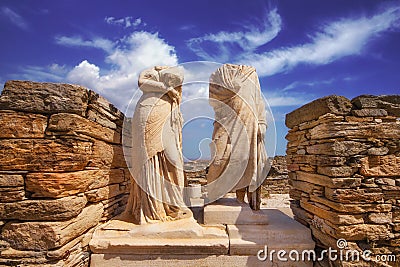 Sculptures of Cleopatra and Dioskourides in The House of Cleopatra, Delos island Stock Photo