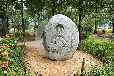 Sculptures decorating Parco Ciani on the lake Editorial Stock Photo