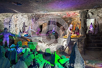 Sculptures in famous salt mine in Wieliczka, Poland Editorial Stock Photo