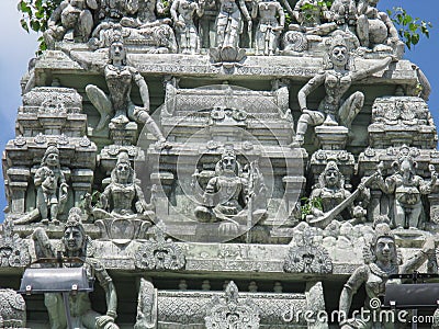 Sculptures of Hindu Gods on top of Hindu temples Editorial Stock Photo