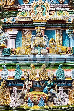 Sculptures on Hindu temple gopura (tower) Stock Photo