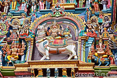 Sculptures on Hindu temple tower Stock Photo