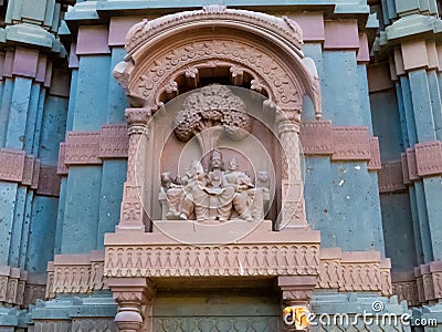 Sculptures of Indian Gods and Goddesses on some ancient temple. Stock Photo