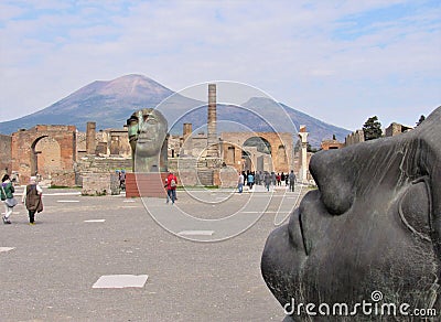 The Forum with statues in Pompeii, Italy Editorial Stock Photo