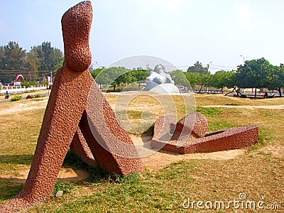 Sculptures of Relaxation and Mermaid at Shankumugham Beach, Thiruvananthapuram, Kerala, India Stock Photo