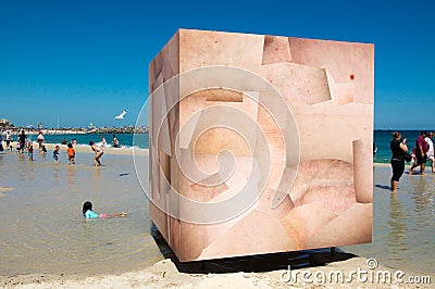 Sculptures by the Sea: Skin Cube Editorial Stock Photo