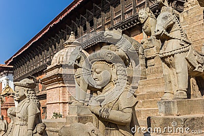 Sculptures of the Siddhi Laxmi Temple in Bhaktapur Stock Photo