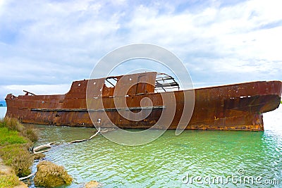 Scuttled rusting hulk of old ship Waverley Stock Photo