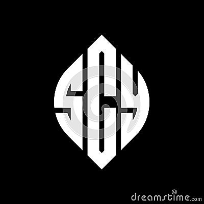 SCY circle letter logo design with circle and ellipse shape. SCY ellipse letters with typographic style. The three initials form a Vector Illustration