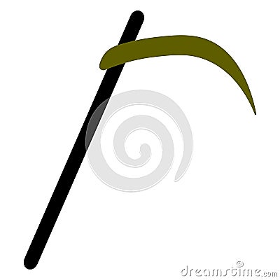 Scythe of death. Silhouette. A terrible tool. Vector illustration. Sharpened blade. Isolated white background. Halloween symbol. Vector Illustration