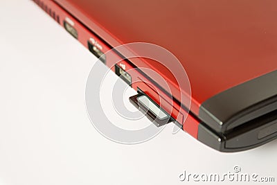 SD Card in personal computer isolated over white Stock Photo