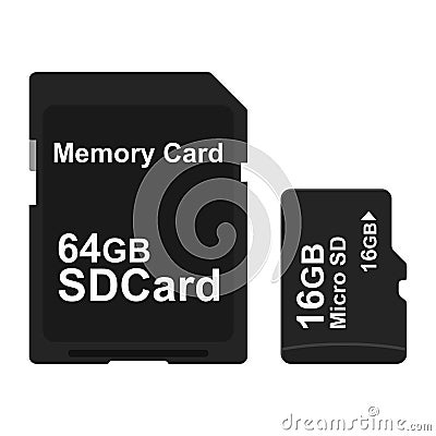 SD and Micro SD memory card isolated on white background. Vector Illustration