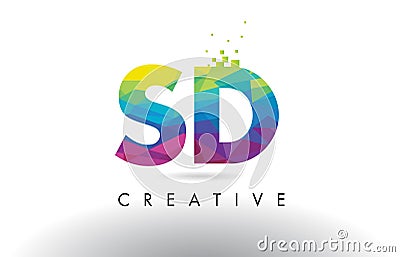 SD S D Colorful Letter Origami Triangles Design Vector. Vector Illustration