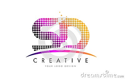 SD S D Letter Logo Design with Magenta Dots and Swoosh Vector Illustration