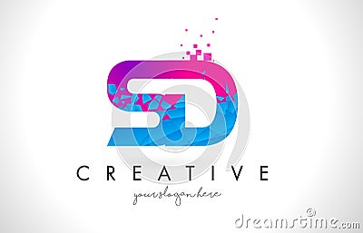 SD S D Letter Logo with Shattered Broken Blue Pink Texture Design Vector. Vector Illustration