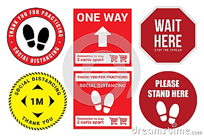 Collection of Social distancing graphic signs Stock Photo