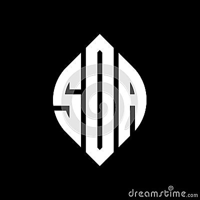 SDA circle letter logo design with circle and ellipse shape. SDA ellipse letters with typographic style. The three initials form a Vector Illustration