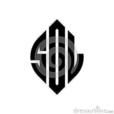 SDL circle letter logo design with circle and ellipse shape. SDL ellipse letters with typographic style. The three initials form a Vector Illustration
