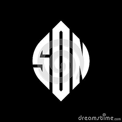 SDN circle letter logo design with circle and ellipse shape. SDN ellipse letters with typographic style. The three initials form a Vector Illustration