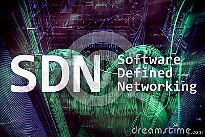 SDN, Software defined networking concept on modern server room background Stock Photo