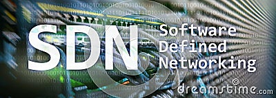 SDN, Software defined networking concept on modern server room background. Stock Photo