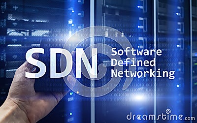 SDN, Software defined networking concept on modern server room background Stock Photo