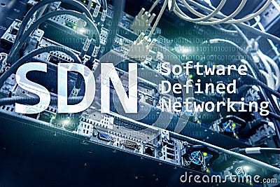SDN, Software defined networking concept on modern server room background Stock Photo