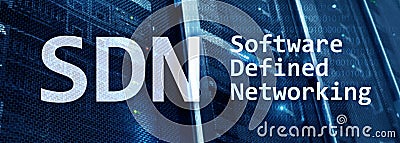 SDN, Software defined networking concept on modern server room background. Stock Photo