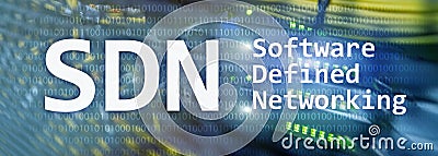 SDN, Software defined networking concept on modern server room background. Stock Photo