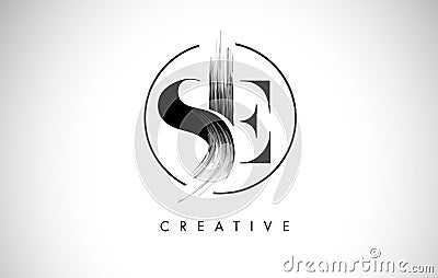 SE Brush Stroke Letter Logo Design. Black Paint Logo Leters Icon Vector Illustration