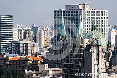 View of Se Cathedral in downtown San Paolo, Brazil. Stock Photo