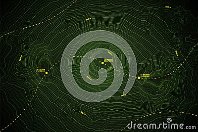 Sea Abyss Vector Topography Map With Depth Route And Coordinate Green Background Vector Illustration