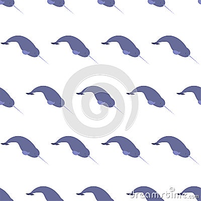 Sea animal seamless pattern with narwhale. Undersea world habitants print. Vector Illustration