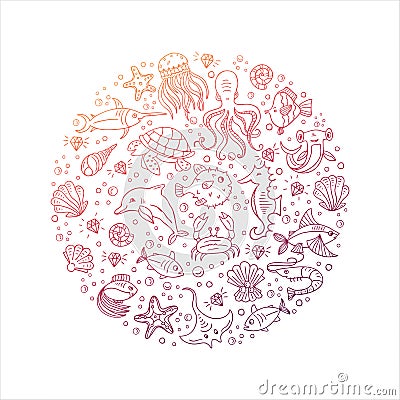 Sea animals circle Vector Illustration
