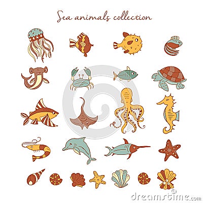 Sea animals icons Vector Illustration