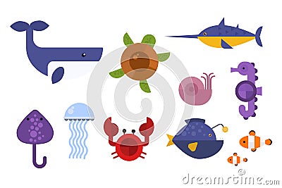 Sea animals marine life character vector illustration. Vector Illustration