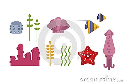 Sea animals marine life character vector illustration. Vector Illustration